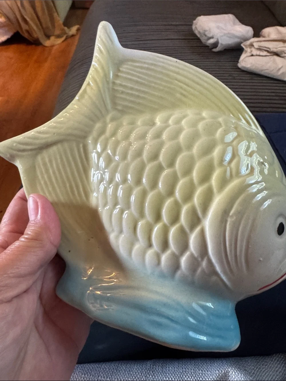 Handcrafted Collectibles fish figurine made in Brazil calming colors.